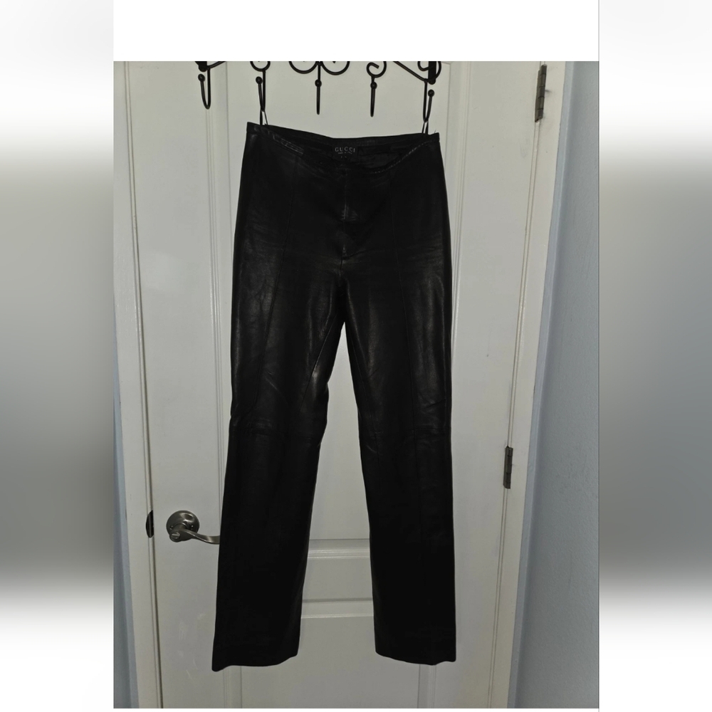 GUCCI Black Leather Straight Fully Lined Pants Size 42